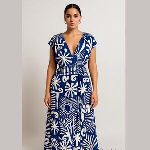 Cantao Brazil Boutique Blue and White Patterned Dress